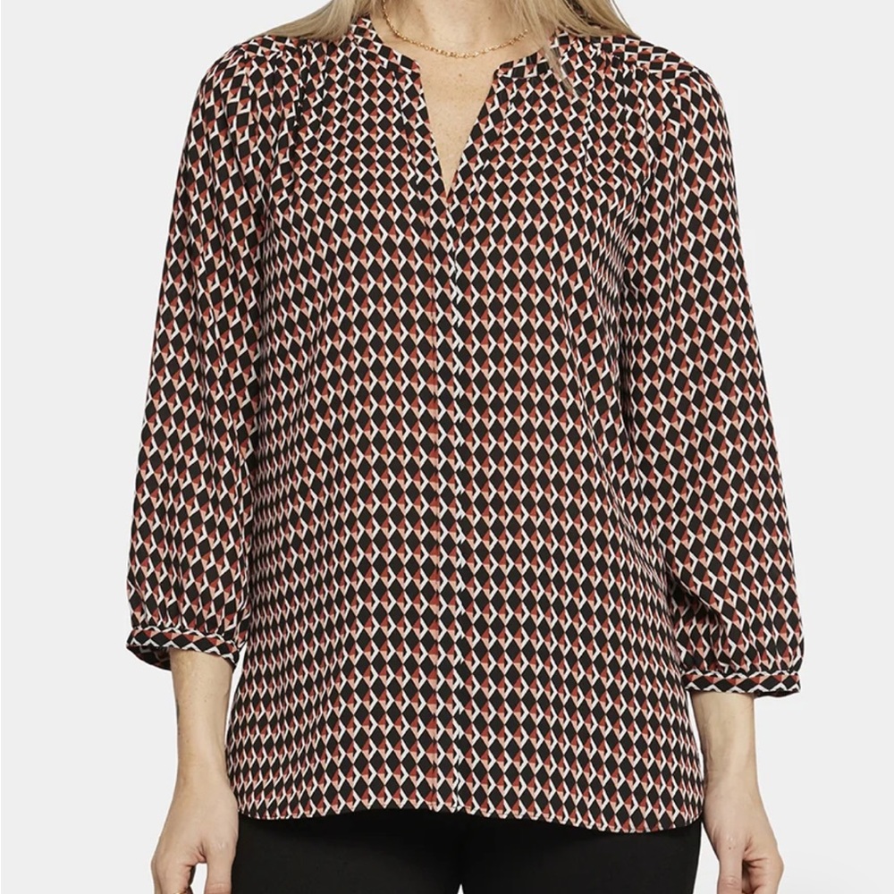 NYDJ Black and Red Diamond Print Blouse